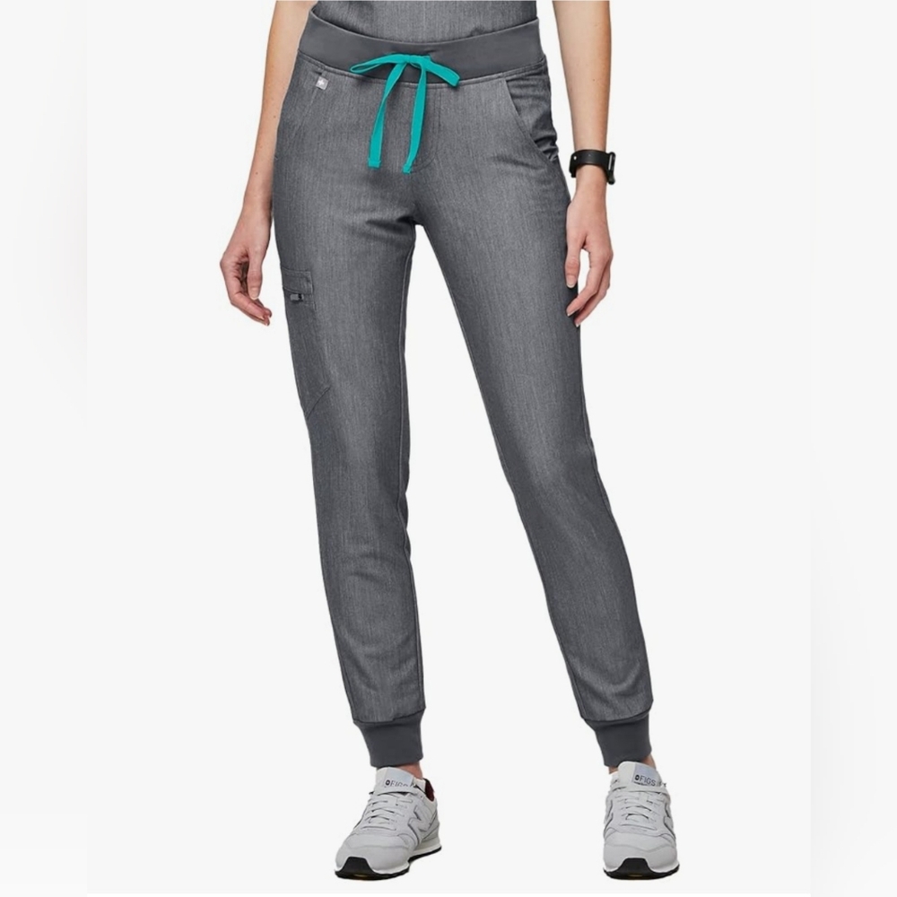 Figs Gray Jogger Pants with Teal Drawstring